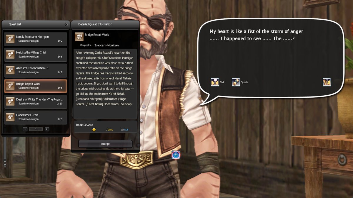 The quest list and quest details in game