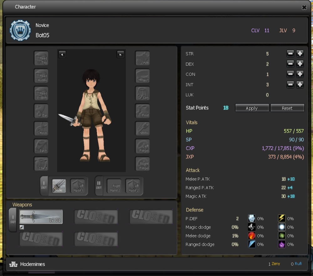 The redesigned Character window